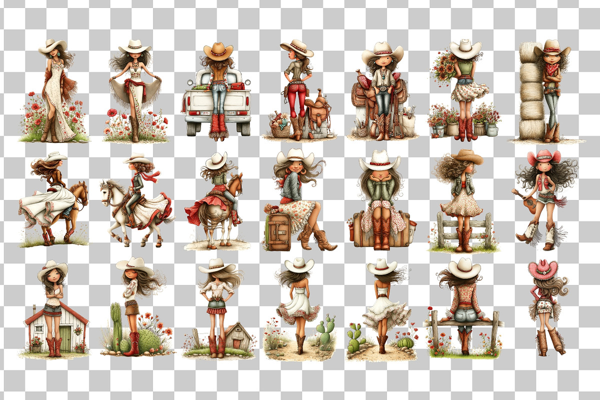 Coquette Cowgirl Clipart, a Person Illustration by Nicolle's Colorful Art (Photo 3 of 5)