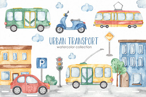 Urban transport watercolor