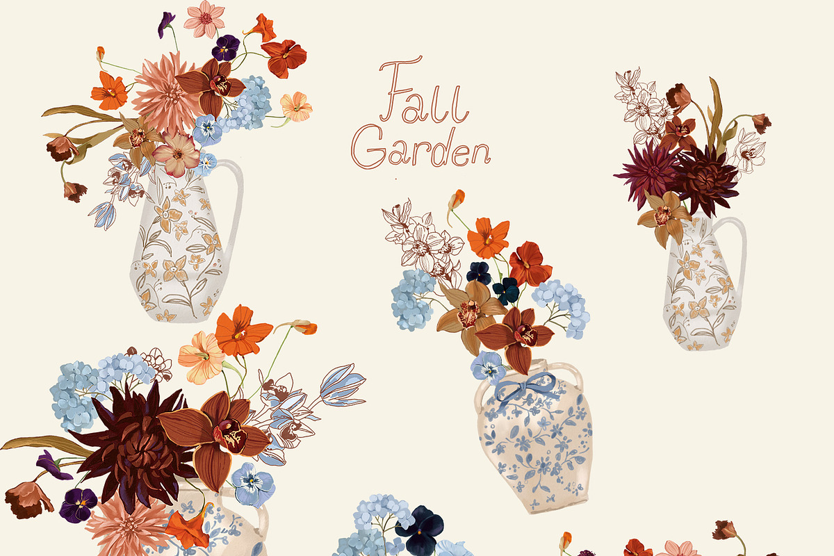 Fall Flowers PNG Illustrations, a Decorative Illustration by whiteheartdesign (Photo 6 of 16)