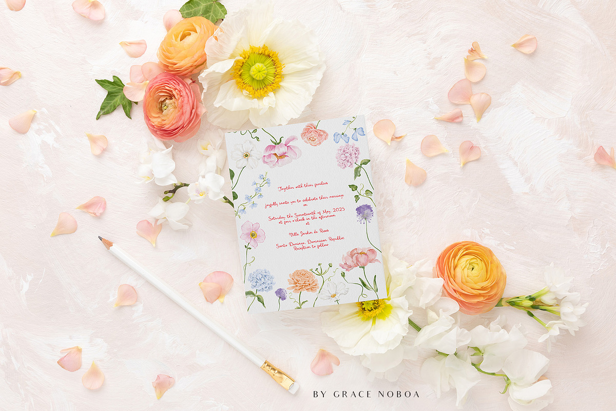watercolor spring summer garden set, a Decorative Illustration by Grace Noboa Illustrations (Photo 9 of 10)