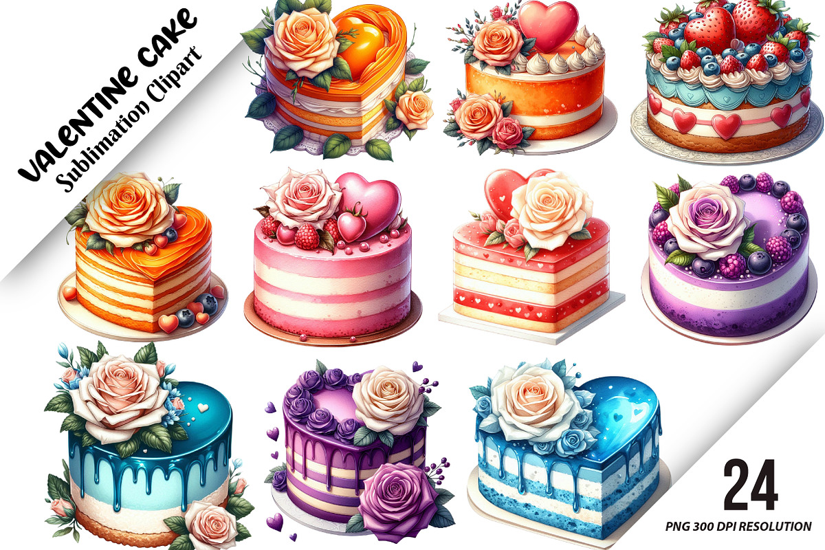 Valentine Cake Sublimation Clipart, an Illustration by DreamArtGraphic (Photo 1 of 6)