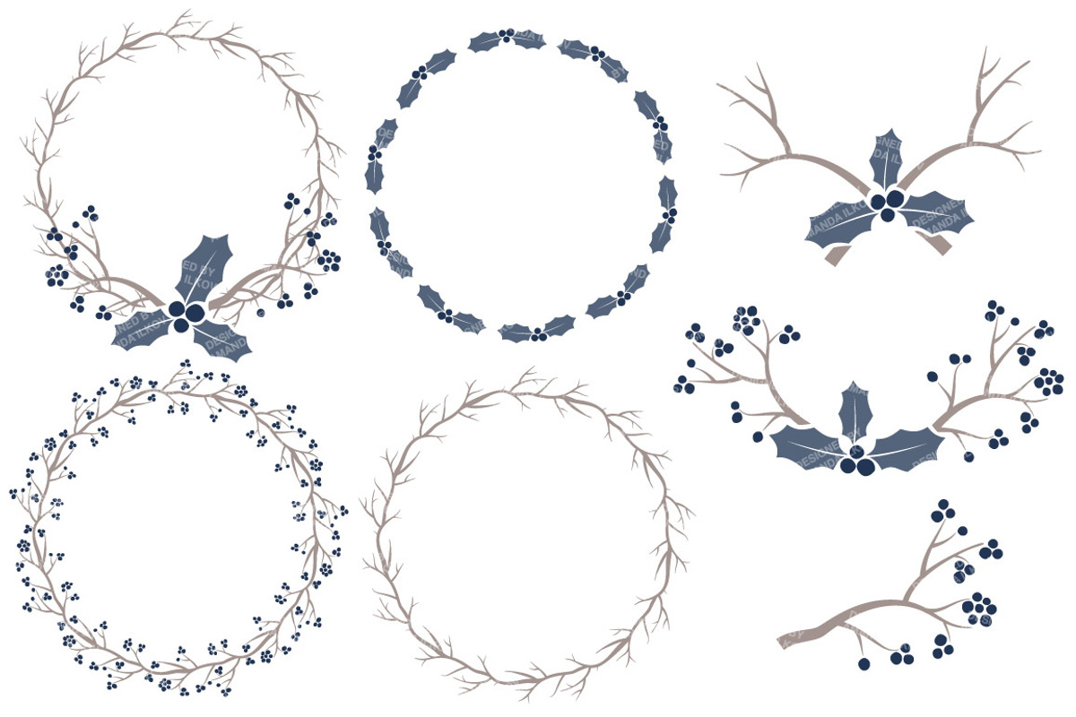 Navy Christmas Vector Holly Clipart, an Illustration by Amanda Ilkov (Photo 3 of 5)