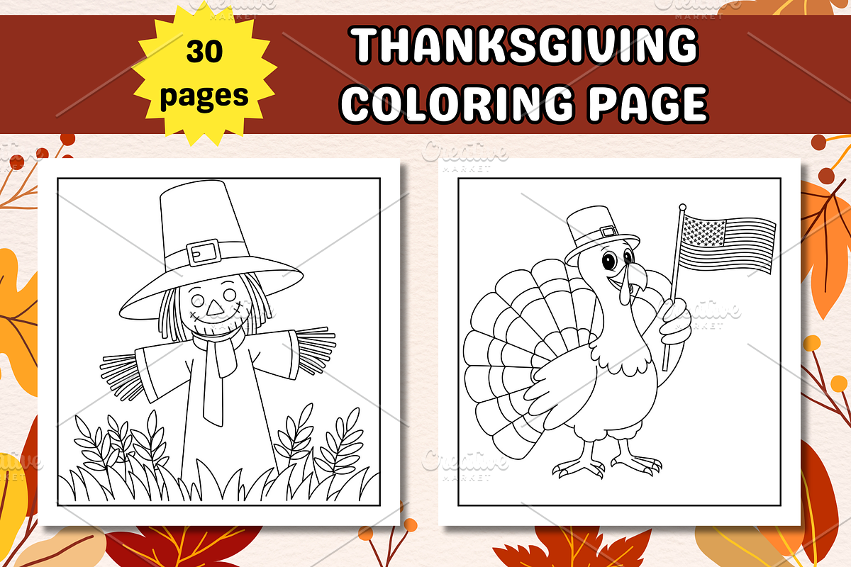 Cute Thanksgiving Coloring Page, a Seasonal Illustration by Salaly (Photo 9 of 10)