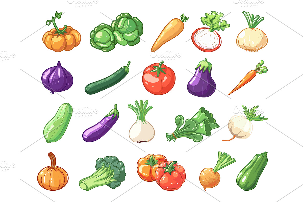 Cartoon Different Vegetables Set, a Food Illustration by LadadikArt