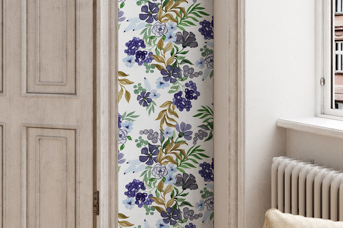 Blue Green Watercolor Patterns, a Wallpaper Graphic by Webvilla Studio (Photo 3 of 9)