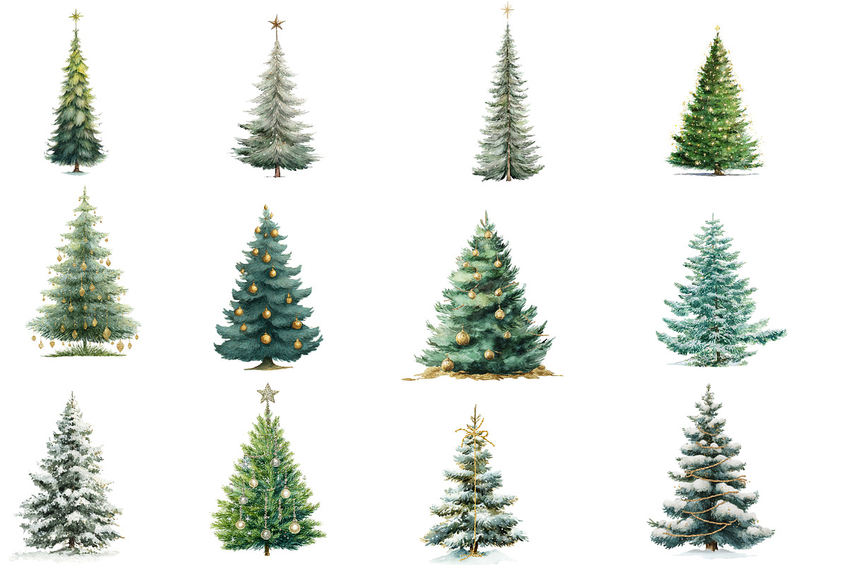 Watercolor Green Christmas Trees, an Illustration by Designworld (Photo 3 of 4)
