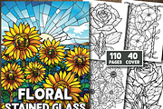 Floral Stained Glass Coloring Page, an Illustration by Design Station (Thumbnail 1 of 5)