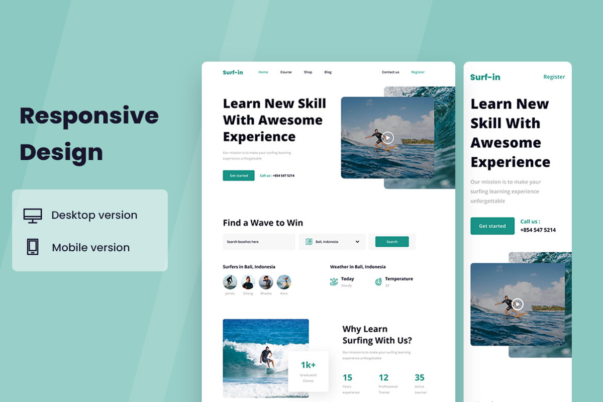 Surfing Lessons Web Design, a Wireframe Template by INSPR STD (Photo 2 of 6)