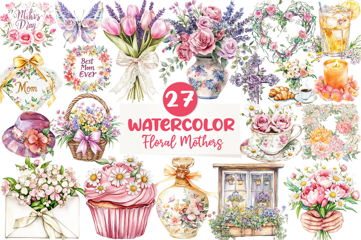 Floral Mothers Day Clipart, an Illustration by CreationArt (Photo 1 of 5)