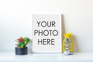White Frame With Cactus & Pineapple