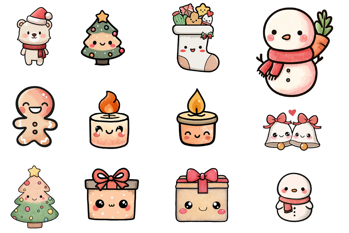 Christmas Kawaii Clipart, an Illustration by Designworld (Photo 2 of 4)