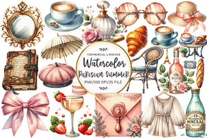 Watercolor Parisian Summer Clipart, an Illustration by OK Design