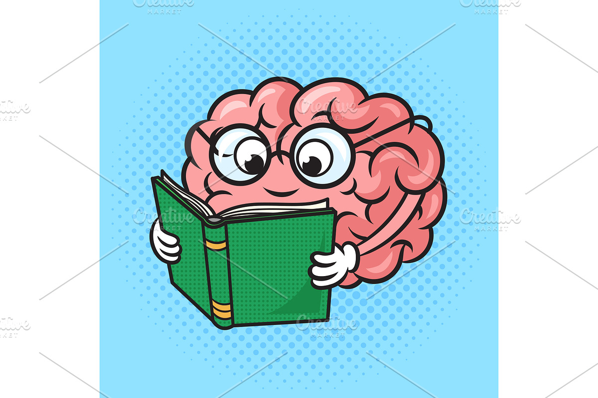 Brain reading book pop art vector, a Background Graphic by AlexArt