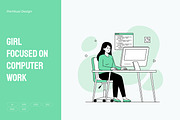 Girl Focused on Computer Work, a Work Illustration by Partikusi Design (Thumbnail 1 of 3)
