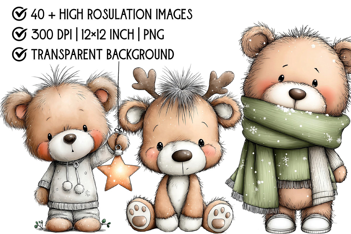 Whimsical Christmas Bear Clipart, an Illustration by Pixels.Craft (Photo 3 of 6)