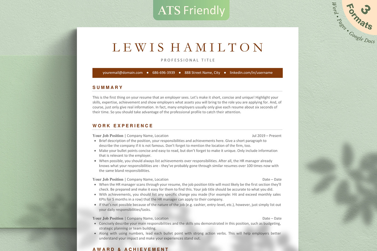 ATS Friendly Resume Template, a Resume Template by CreativeLandStudio (Photo 1 of 10)