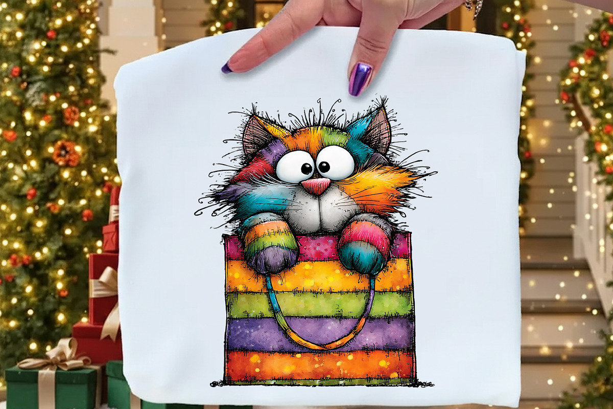 Rainbow Christmas Cat Clipart, an Illustration by Craft Nest (Photo 6 of 9)