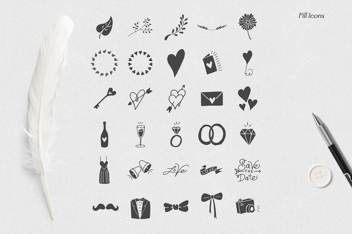 Rustic Wedding Icons, an Object Graphic by The Fake PNG