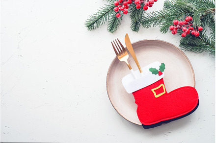 Christmas table setting. White plate, a Food & Drink Photo by Nadia-nb