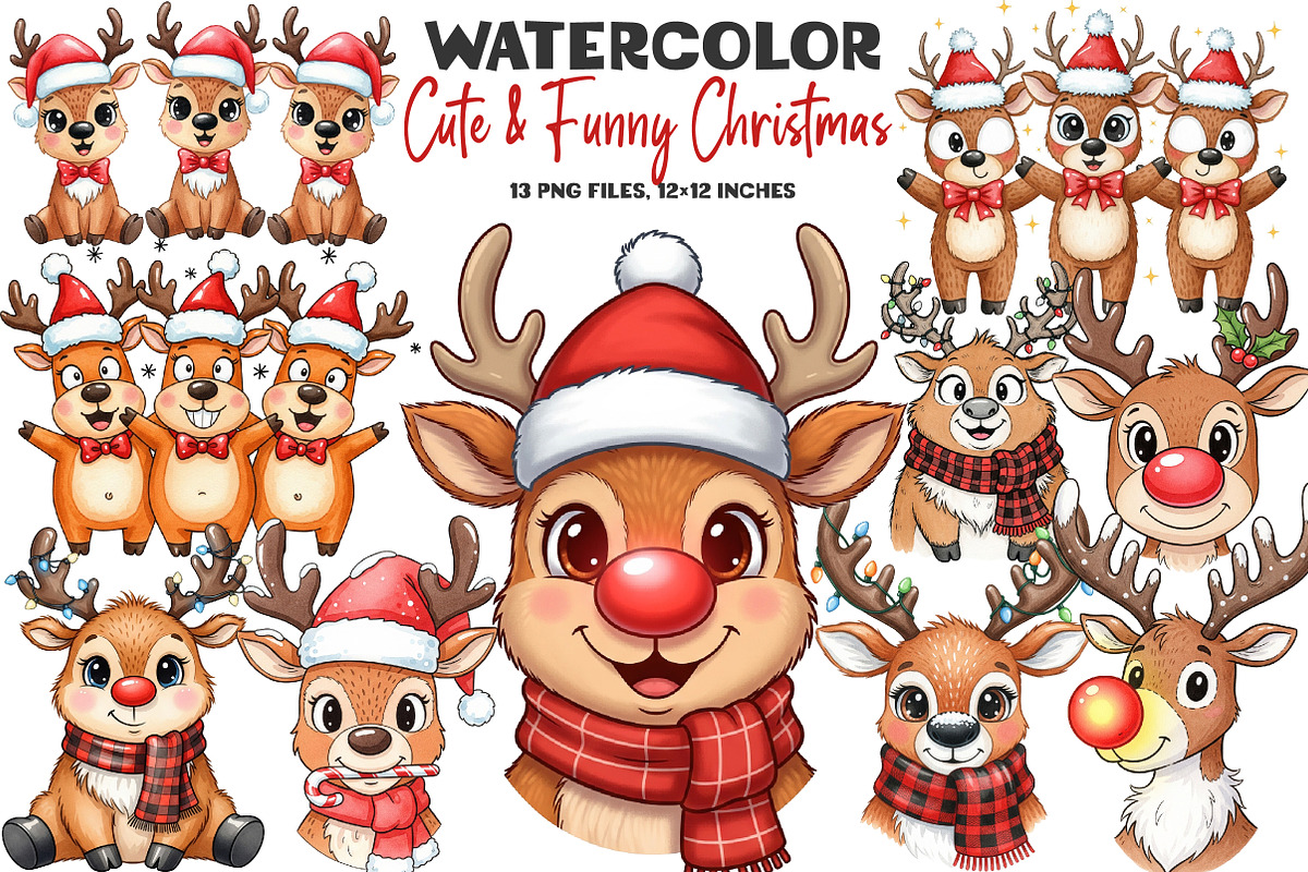 Cute & Funny Christmas Reindeer, an Illustration by DreamArtGraphic (Photo 1 of 5)