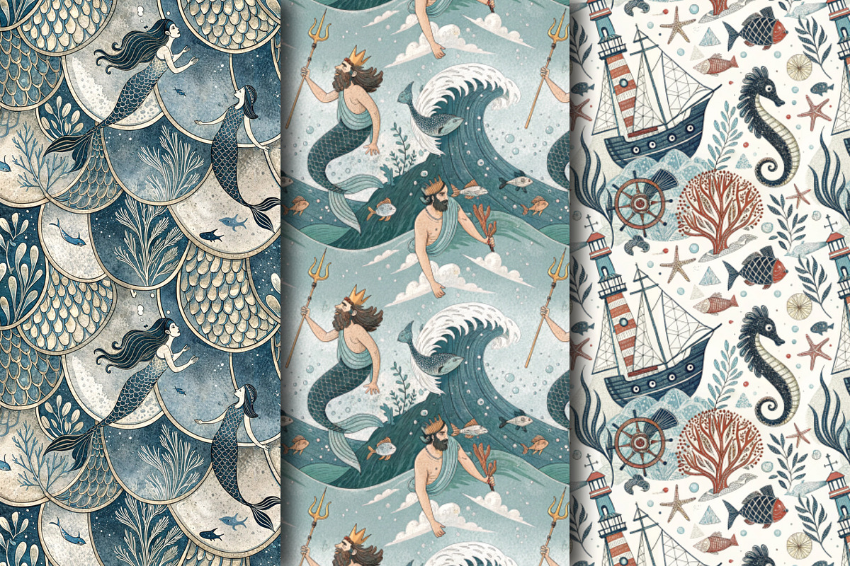 Seamless Pattern Set Marine Fantasy, a Pattern Graphic by Designs by Helen Trupak (Photo 8 of 8)