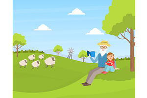 Grandfather with Granddaughter, an Illustration by TopVectors