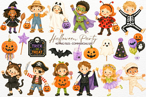Halloween Party Nursery Kids Clipart, a Seasonal Illustration by SugarCloudStudioArt