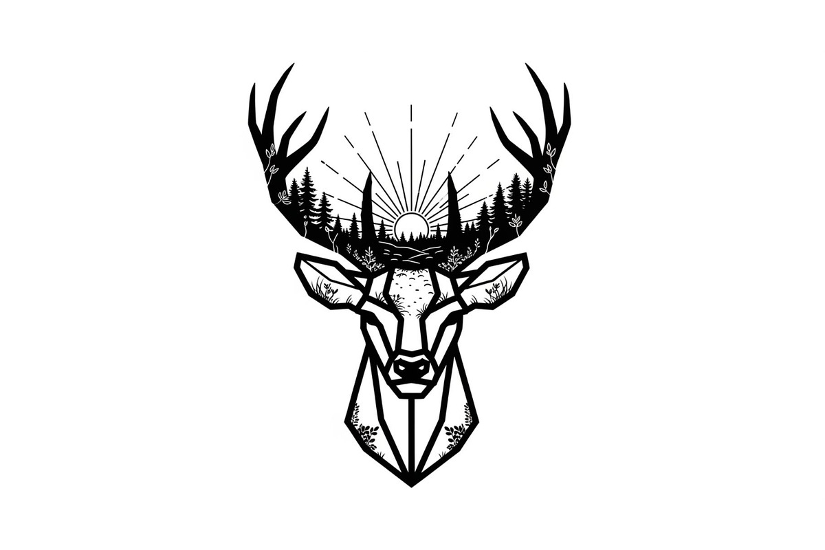Artistic Geometric Deer Head Bundle, an Illustration by yasushie (Photo 3 of 31)