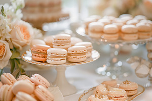 Colorful macarons arranged on a disp, a Photo by Iftikhar Alam