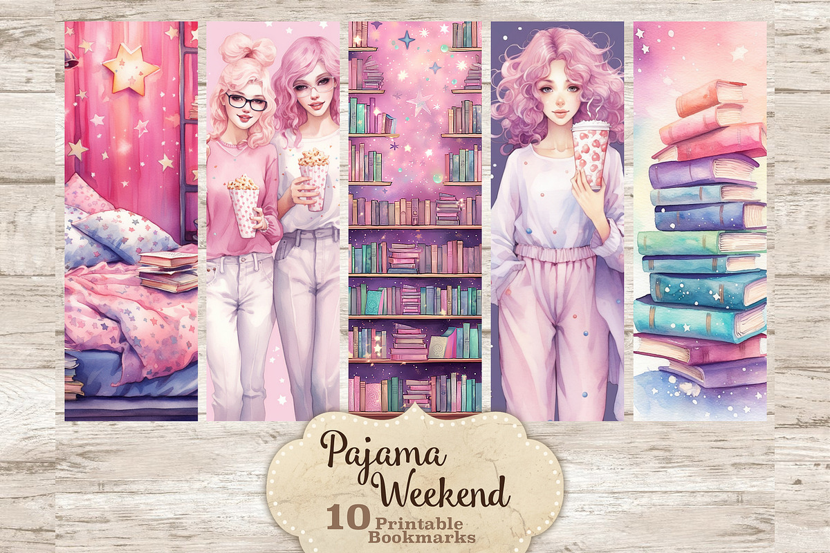 Pajama Weekend Bookmarks | Printable, a Person Illustration by GlamArtZhanna (Photo 1 of 3)