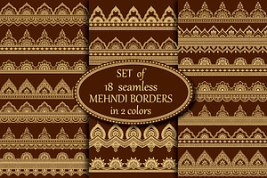 Set Seamless Mehndi Borders