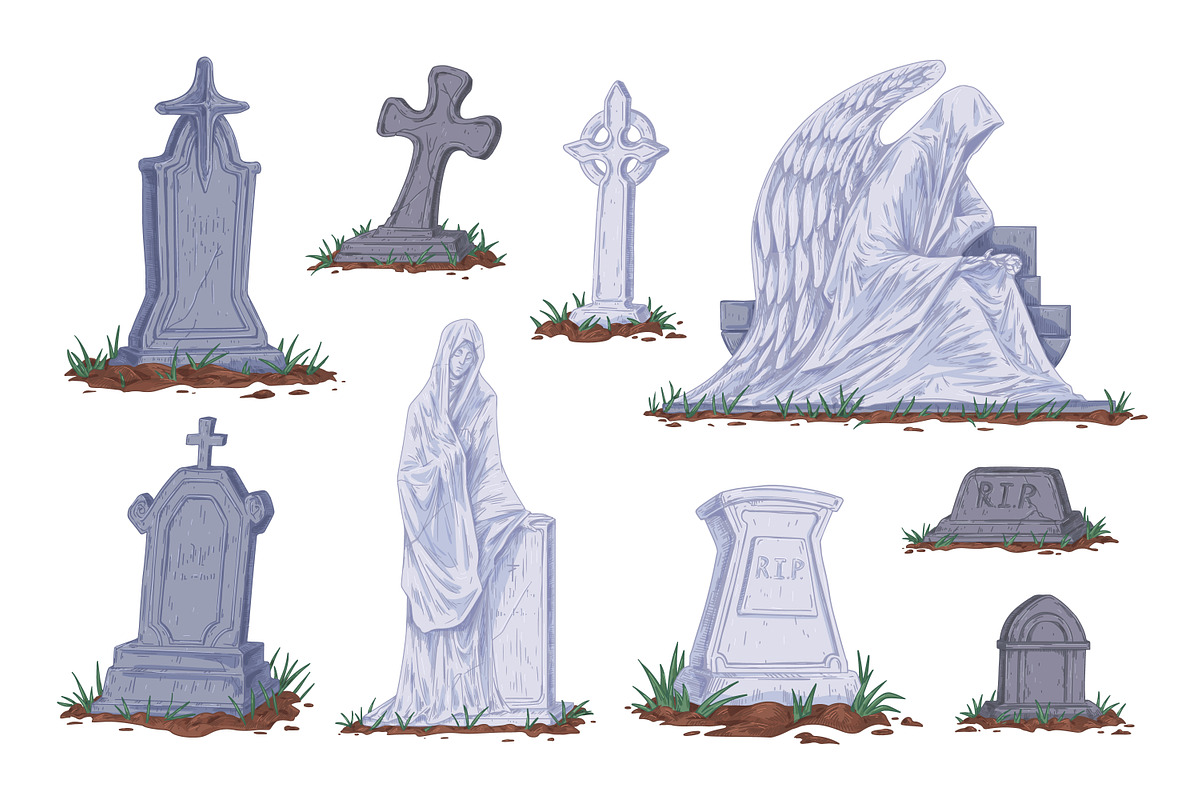 Vintage tombstones and crosses set, an Object Illustration by Good Studio (Photo 3 of 3)