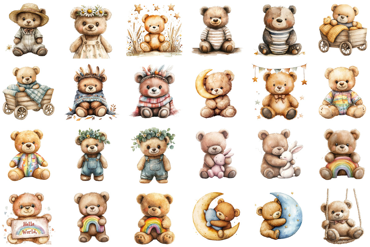 Nursery Teddy Bear Clipart,Boho Clip, an Illustration by Sublimation Artist (Photo 2 of 6)