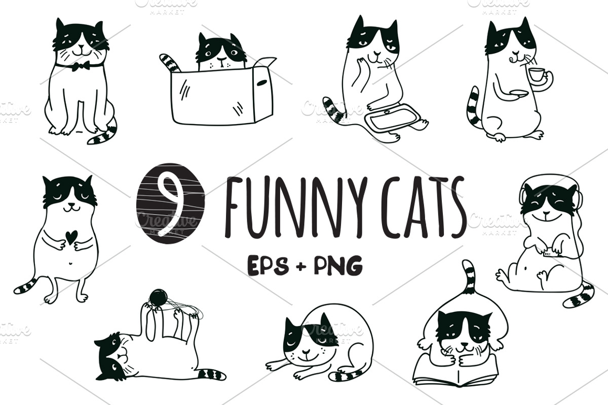 9 funny cats, an Animal Illustration by Anna Guz's Store (Photo 1 of 3)