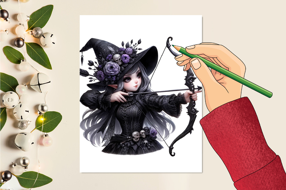 Halloween Witch With Bow Arrow, a Seasonal Illustration by Craft Nest (Photo 2 of 5)