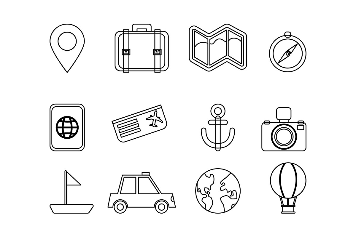 travel icons outline, an Outline Icon by nicollr's store (Photo 2 of 3)