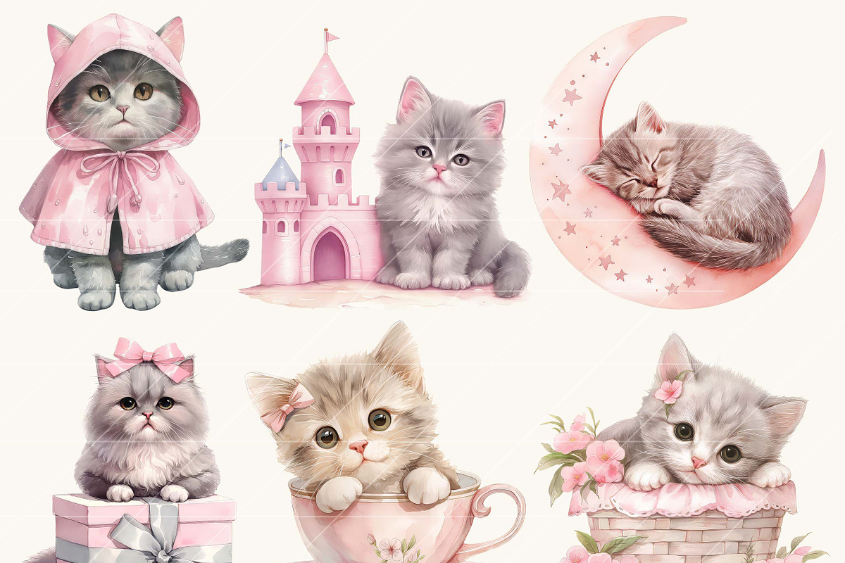 Watercolor Pink Baby Kitten Clipart, an Animal Illustration by SparkyDesignsUS (Photo 4 of 8)