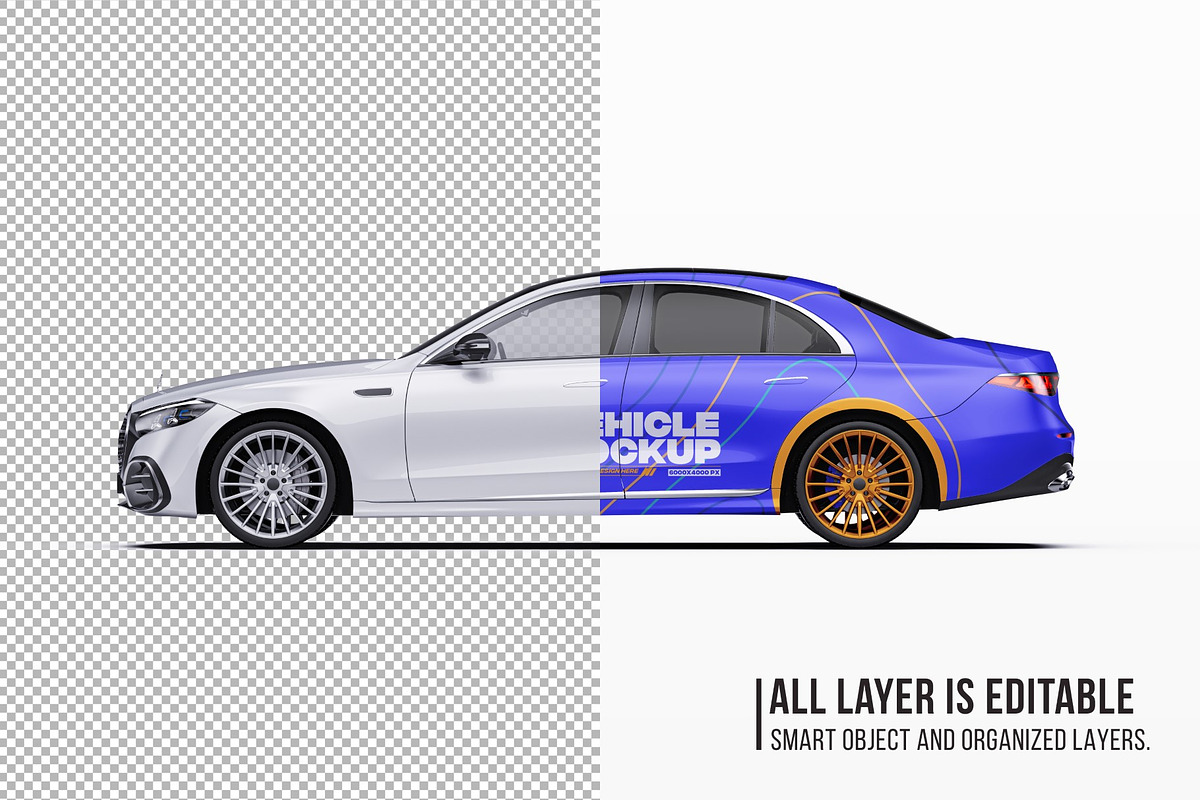 Executive Sport Luxury Sedan Set, an Advertising Mockup by Halal Graphic Studio (Photo 5 of 12)