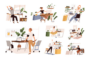 People do workout at workplace set, a Person Illustration by Good Studio