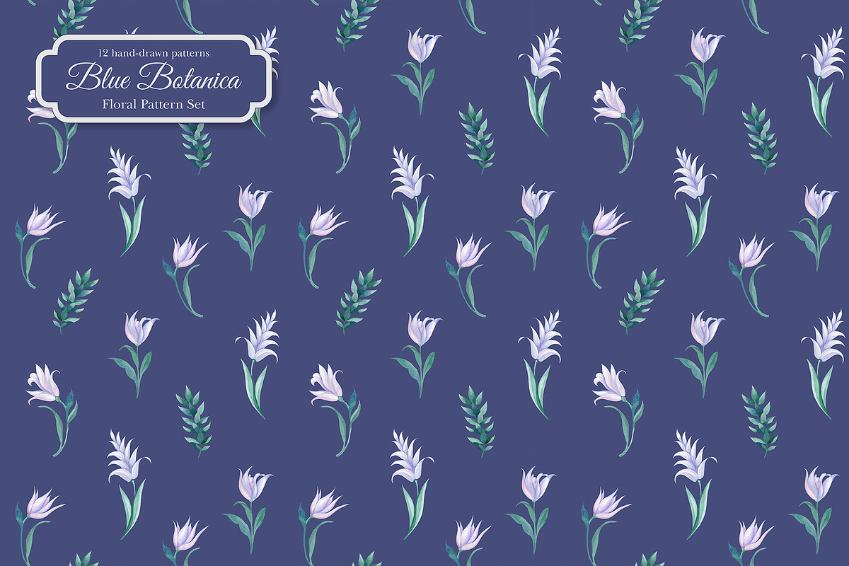 Blue Botanica – Floral Pattern Set, a Pattern Graphic by L- design studio (Photo 3 of 12)