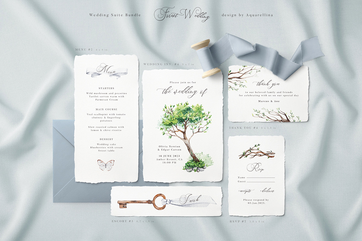 Forest Wedding Suite BUNDLE, an Invitation Template by Aquarellina (Photo 4 of 17)