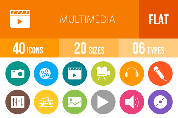 40 Multimedia Flat Round Icons