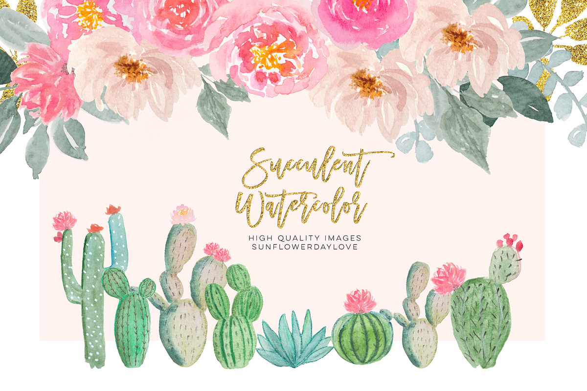 Watercolor cactus floral clip art, an Illustration by Sunflower Day Love (Photo 2 of 4)