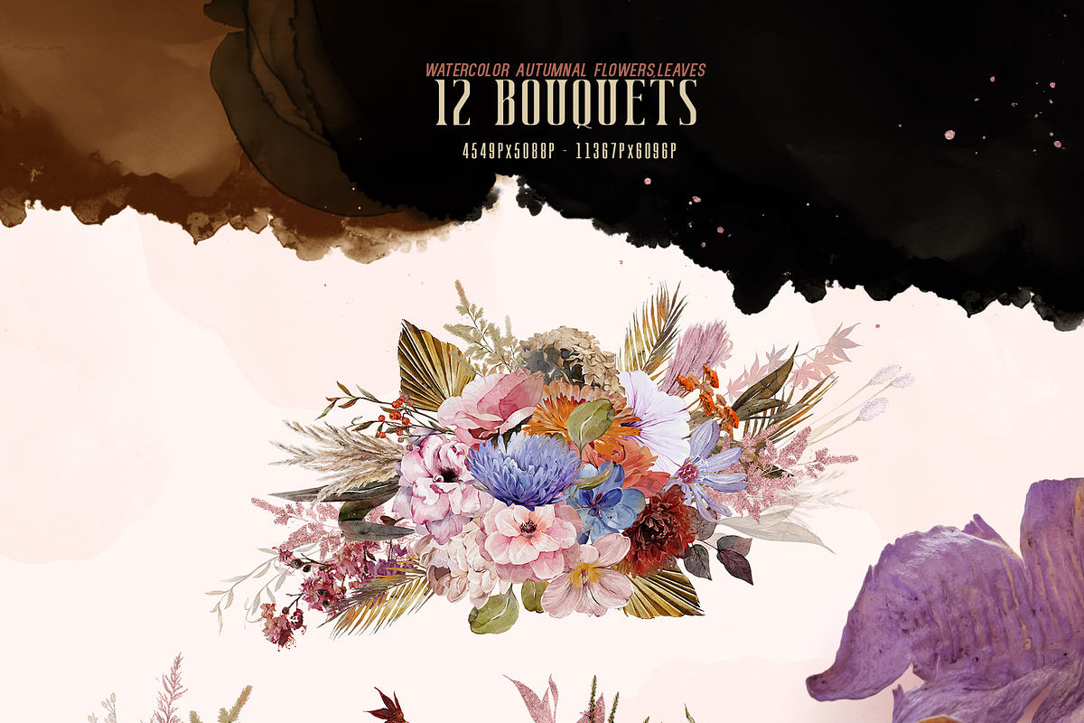 Watercolor Autumn Flowers & Leaves, a Decorative Illustration by Damian Roh (Photo 7 of 16)