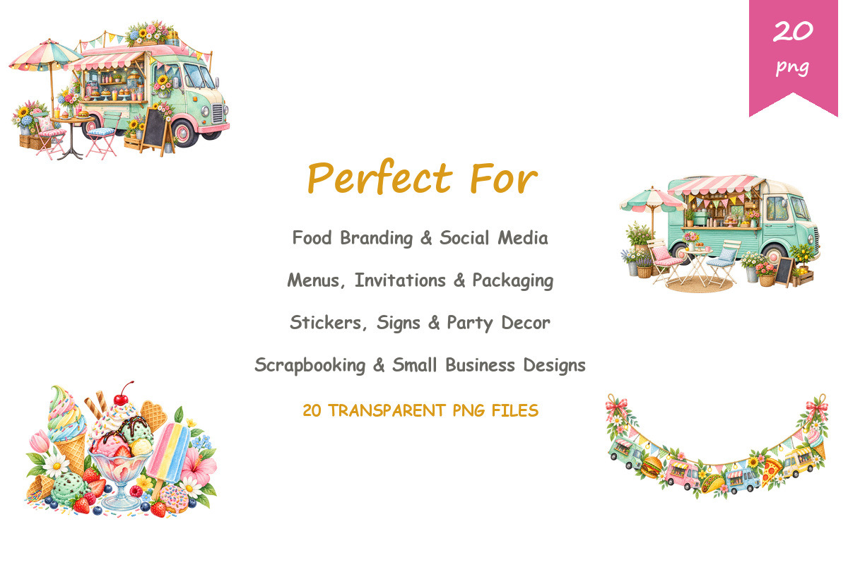 Watercolor Food Truck Clipart, a Food Illustration by BerryPieArt (Photo 4 of 4)