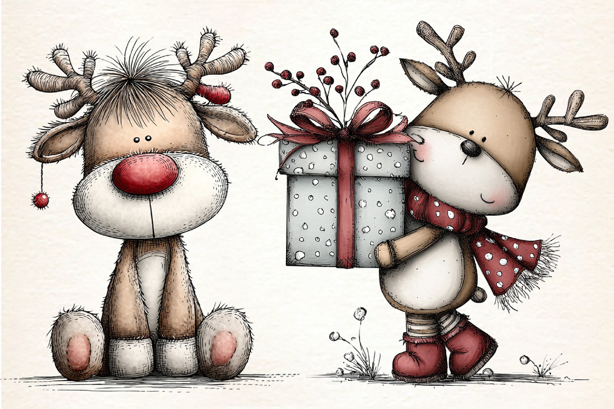 Whimsical Christmas Reindeer Clipart, an Illustration by Dream Creation (Photo 3 of 7)
