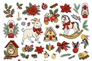 Retro Christmas Clipart Vector Set, an Animal Illustration by ilonitta (Thumbnail 4 of 12)