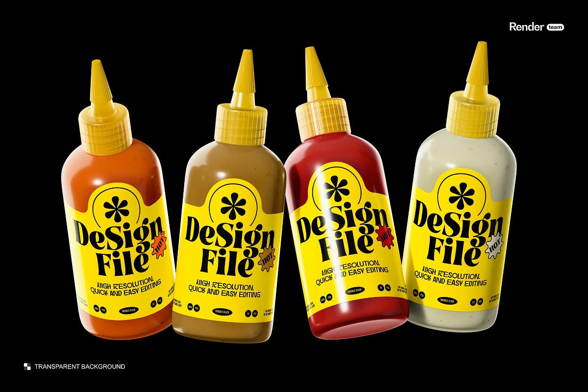 Sauce Bottle Mockup Set, a Packaging Mockup by Renderteam (Photo 5 of 12)