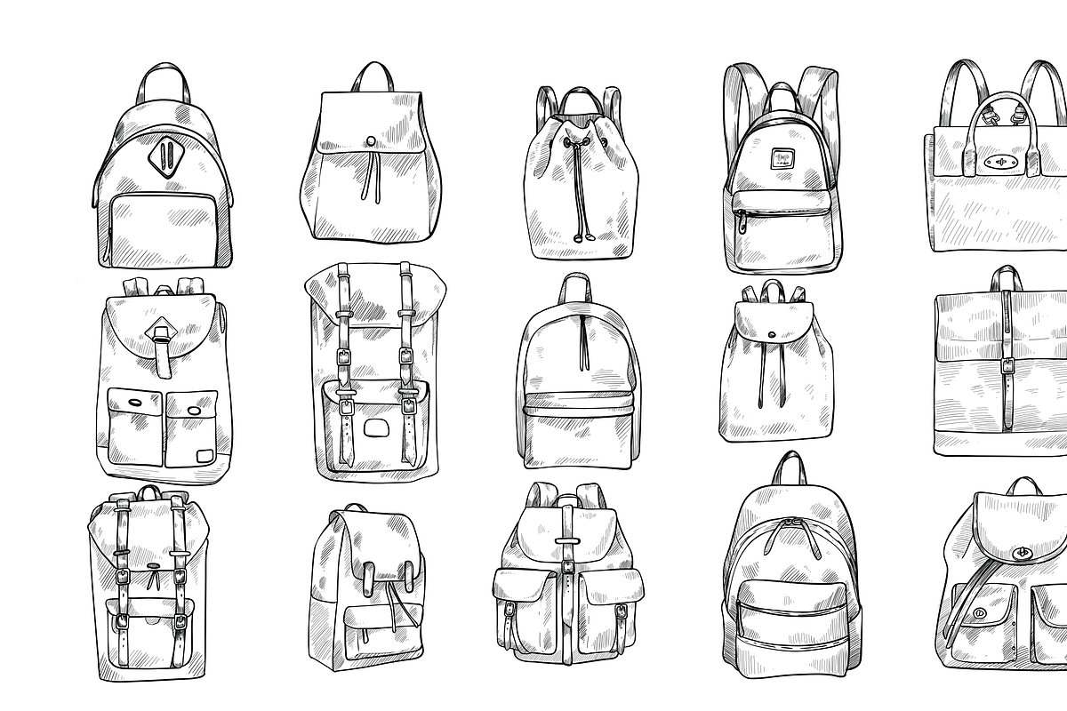 backpack handdrawn collection, an Object Graphic by nikagraphic