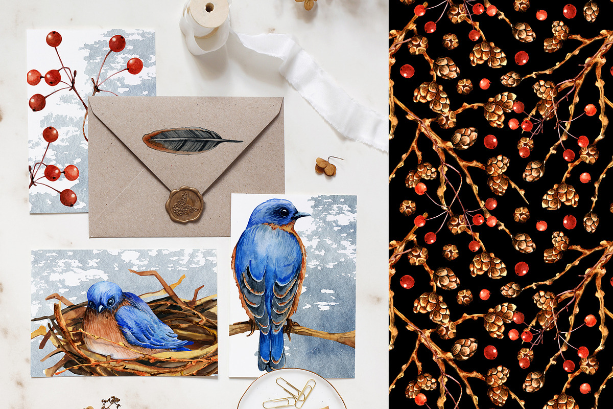 Christmas winter birds watercolor, a Wallpaper Graphic by Artmanata (Photo 13 of 16)